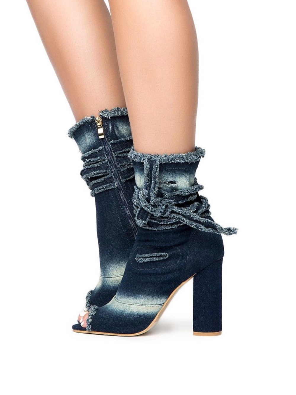 JACOBIES WOMEN'S JIN-7 Denim Open Toe Boots size: 9